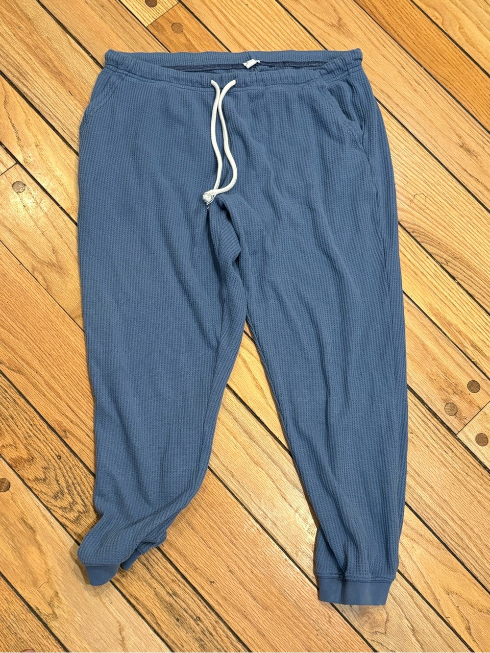 Aerie women’s Blue Waffle Knit Drawstring Jogger Pants Loungewear pajamas large
